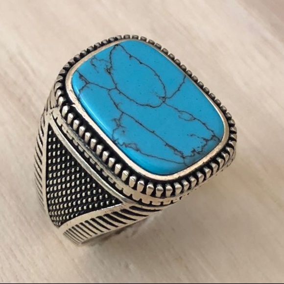 Sky Jewelers Other - 925 Sterling Silver Turquoise Stone Men's Ring
